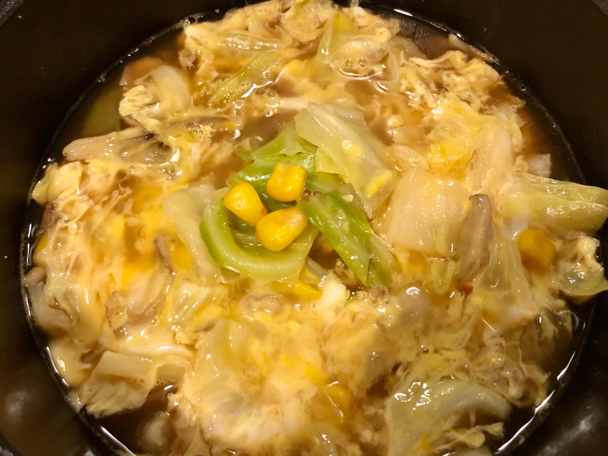 簡単副菜♫焦がしバターコーンとキャベツの野菜スープ