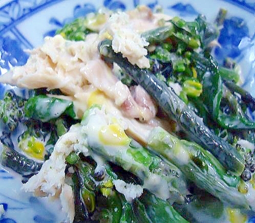 チキンと紫菜の辛子マヨ和え(菜の花)