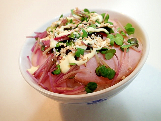 ハム・海苔佃煮・紅かいわれ大根のご飯