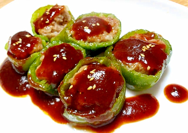 輪切りピーマンの肉詰めBBQソース