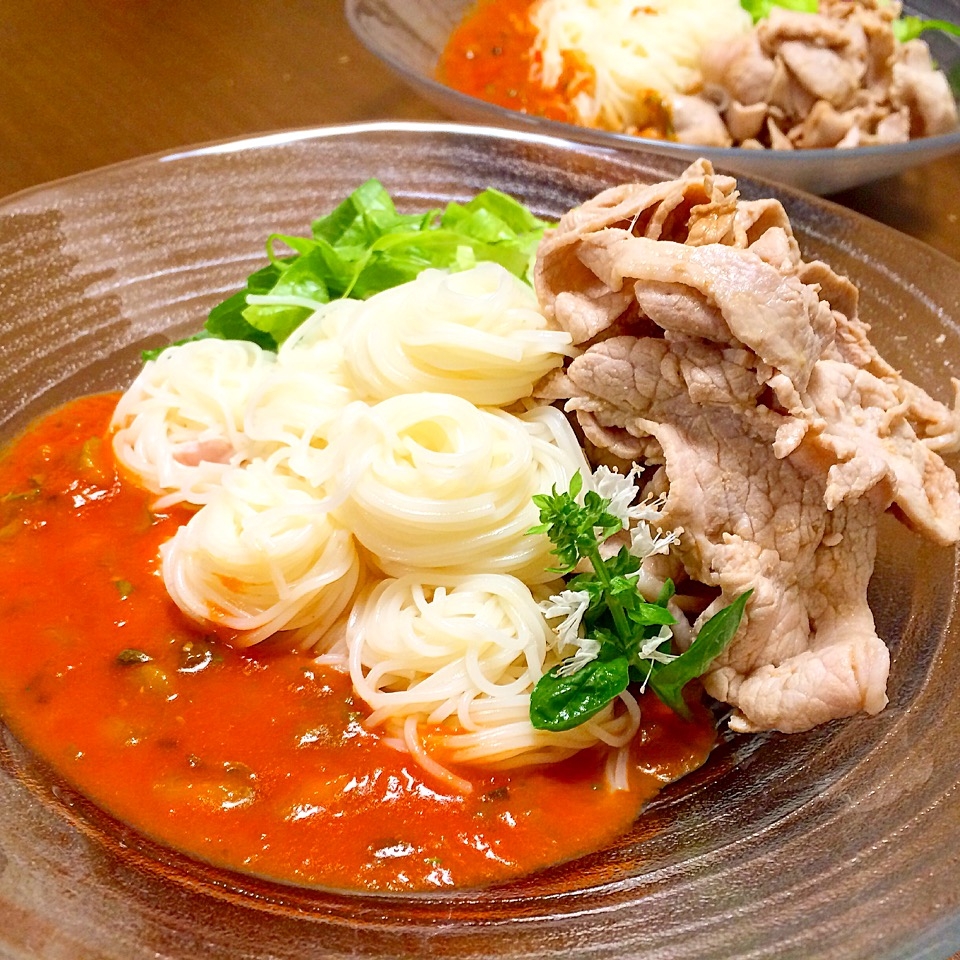 夏の終わりに＊イタリアン豚しゃぶトマトの美肌素麺