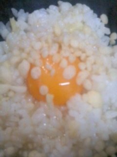 ネギ塩ソースと天かすの卵かけご飯