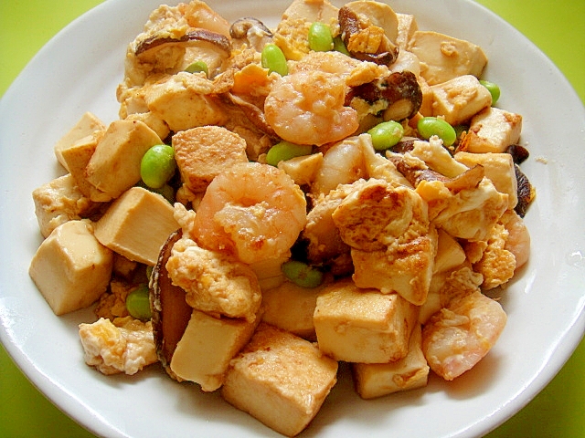豆腐と海老枝豆の卵炒め