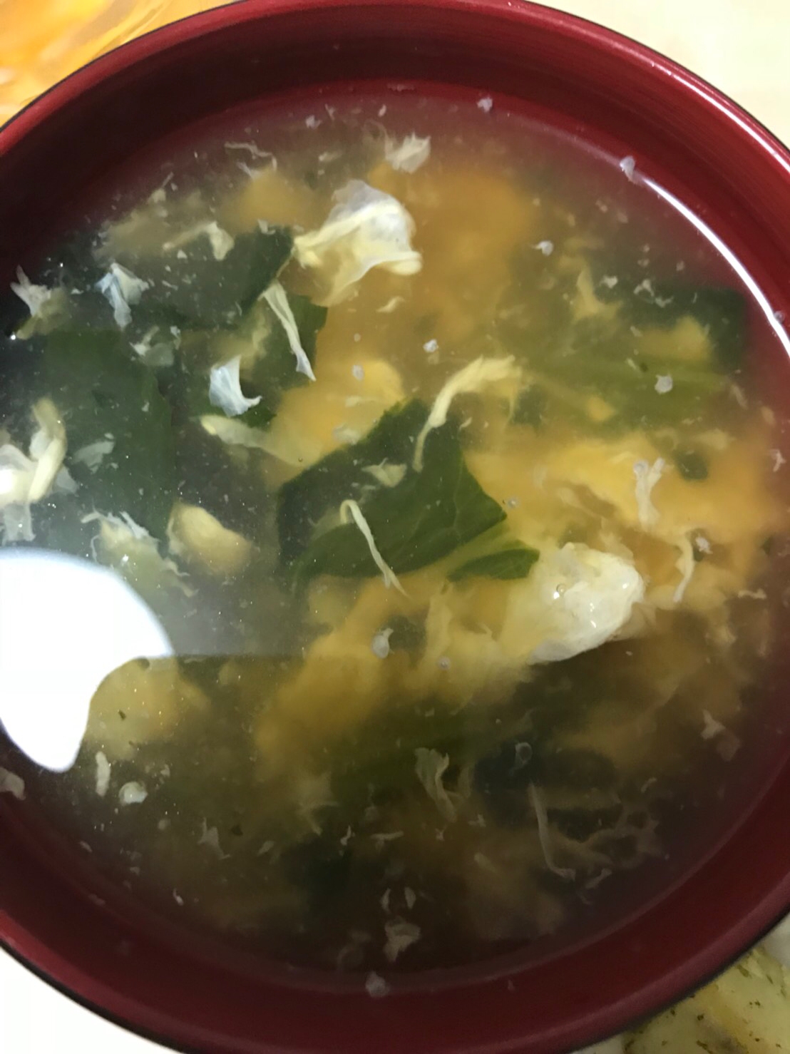 鶏のささみ茹で汁☆卵とほうれん草のスープ(^○^)