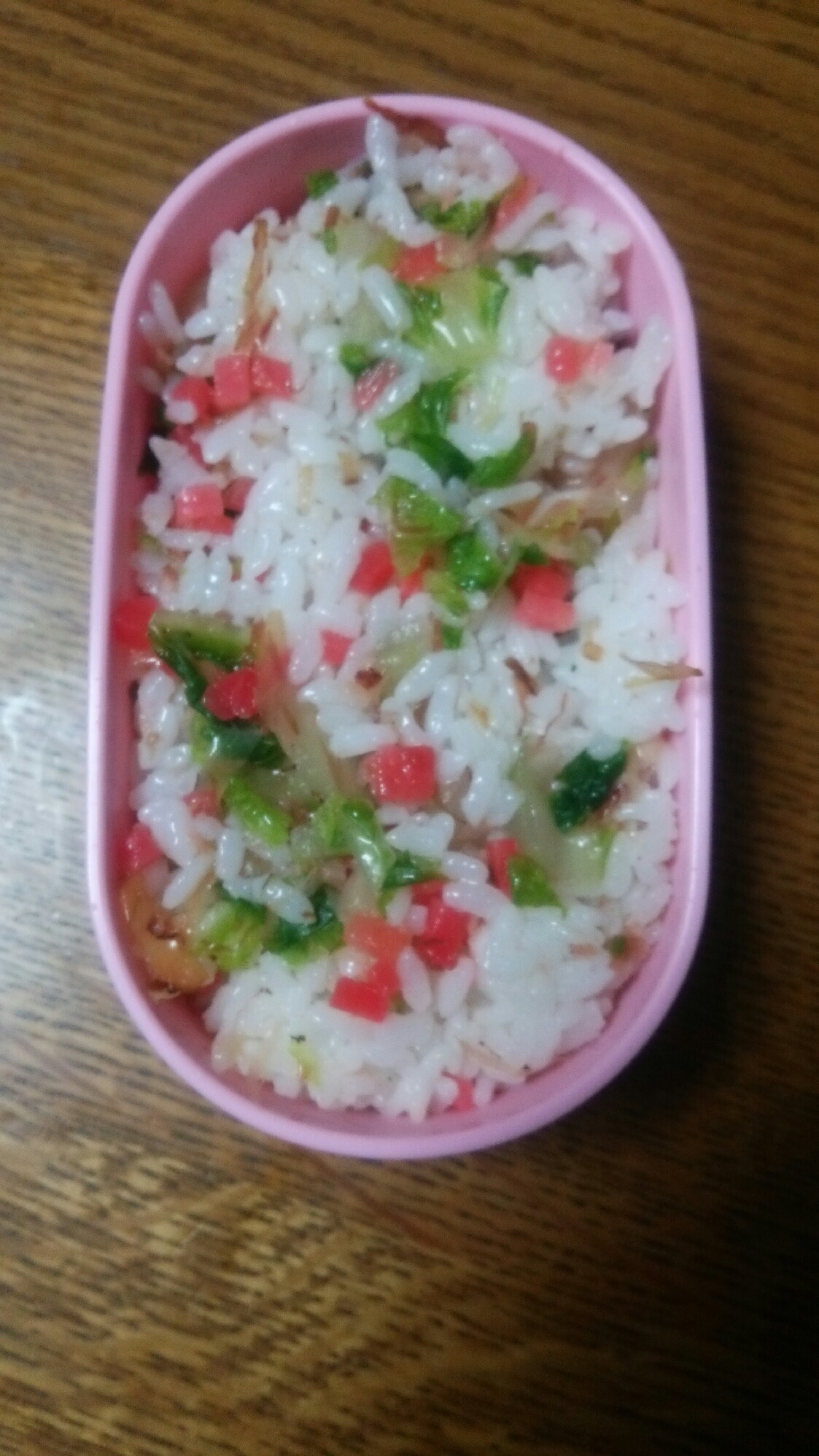 白菜の浅漬けと紅生姜と鰹節の混ぜご飯