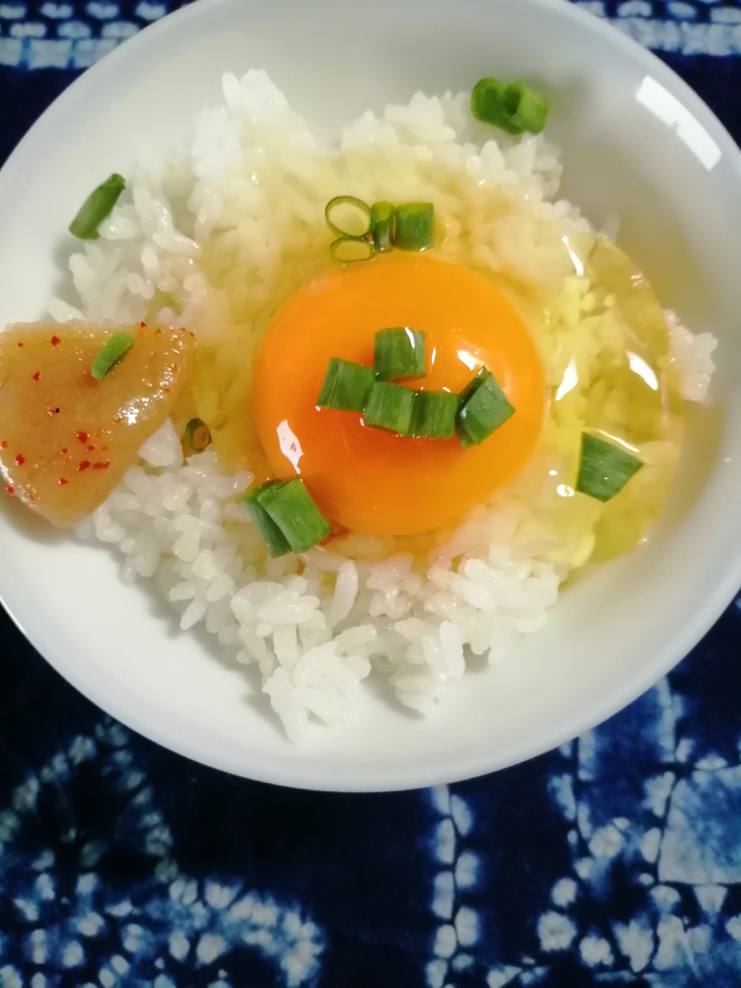 辛子明太子とねぎと麺つゆの卵かけご飯