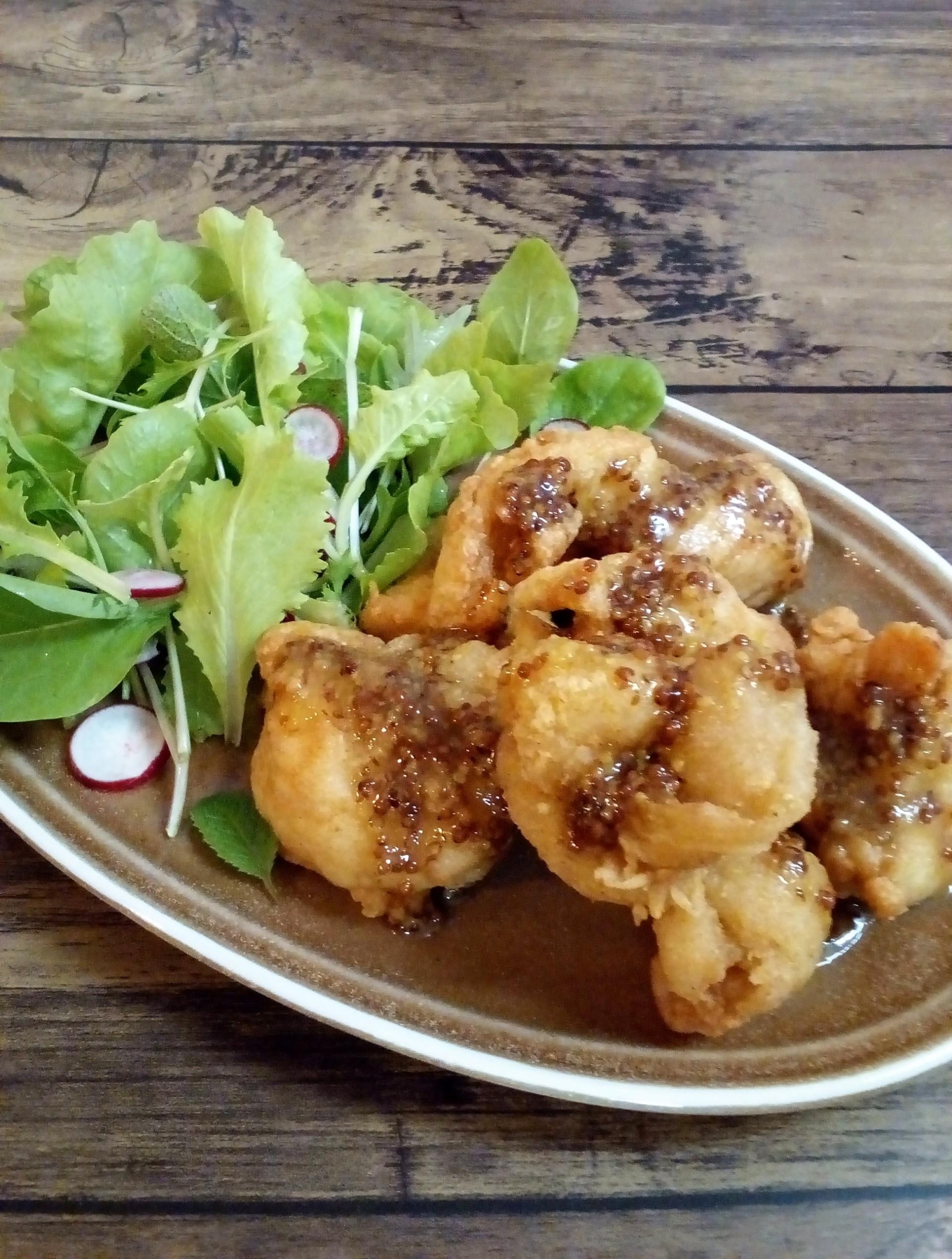 ♪カレー風味唐揚げ♡ハニーマスタードがけ♪