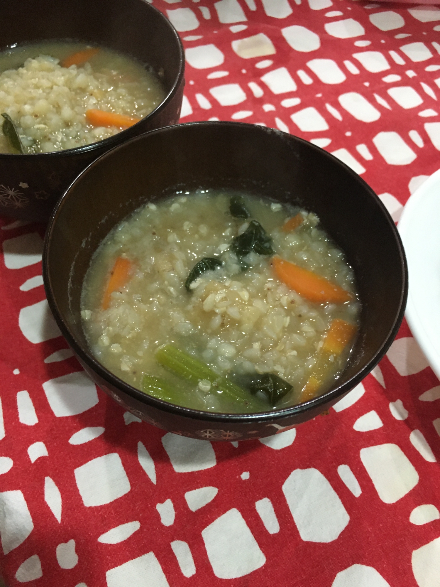 蕎麦の実、餅入り味噌汁