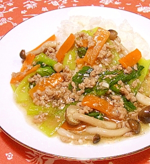 簡単！青梗菜と挽肉の中華丼