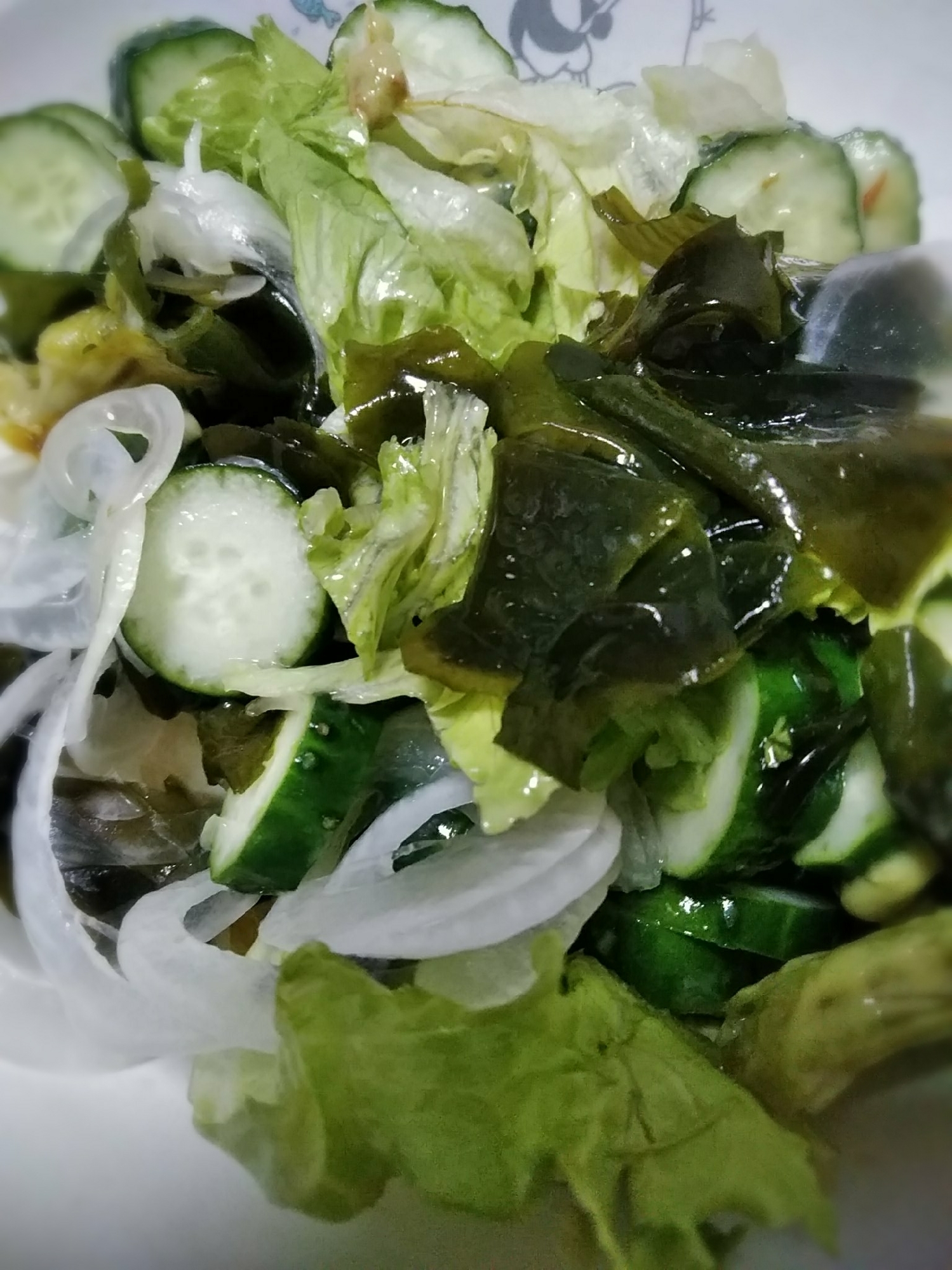 玉ねぎきゅうりレタスの塩サラダ