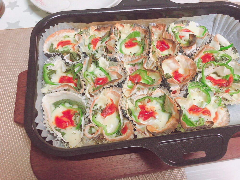 餃子の皮で一口おつまみピザ