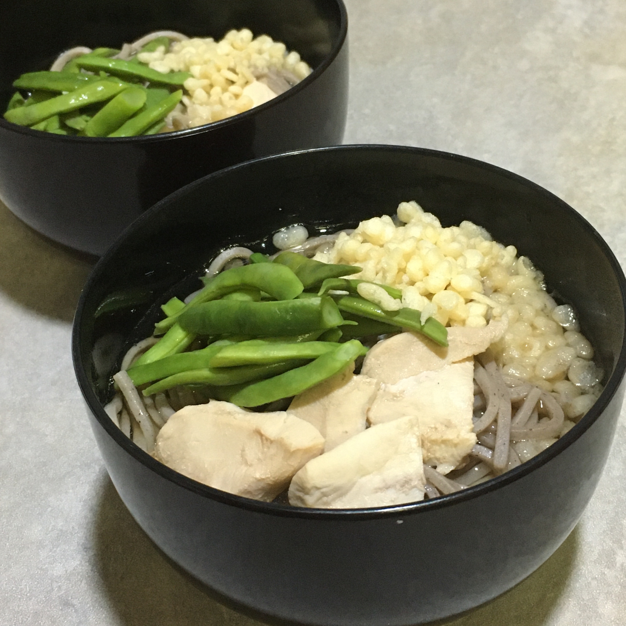 鶏といんげんの蕎麦♪