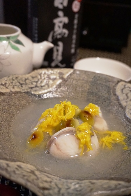 おうち居酒屋、鮟鱇酒蒸し菊花餡