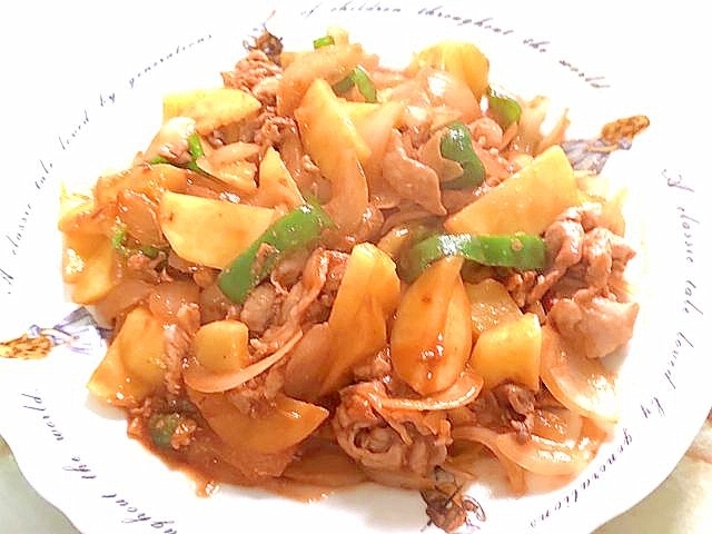 ほくほく?豚こまとポテトのケチャップ炒め♪