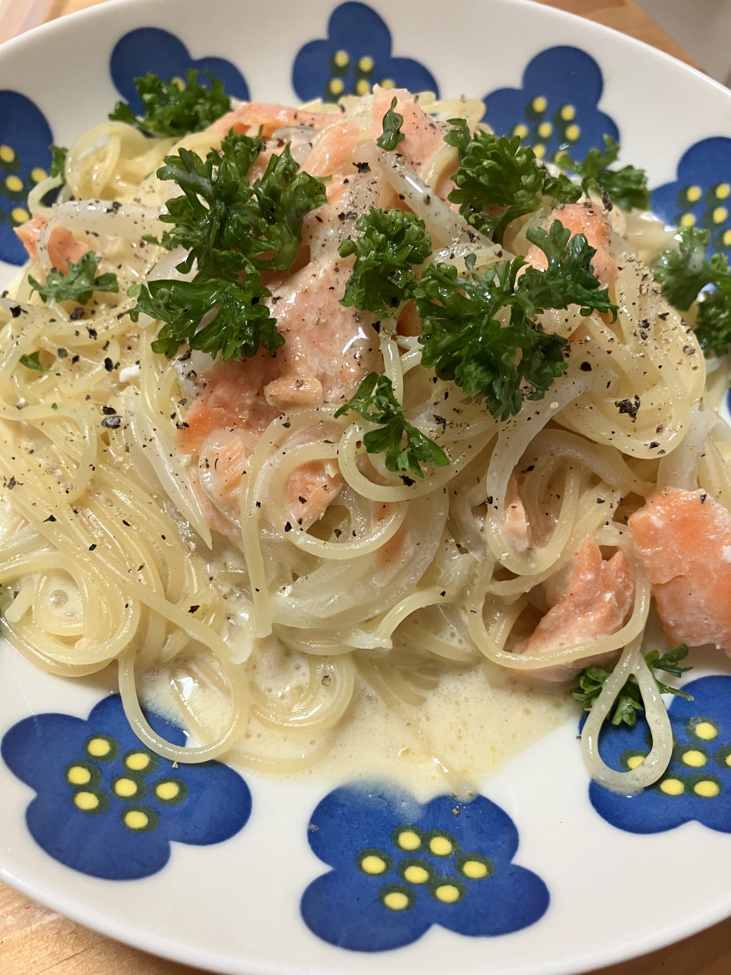 レンジで簡単！鮭と豆乳のクリームパスタ