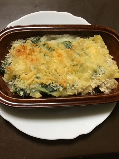 国産チーズで♪鮭とほうれん草のマカロニグラタン