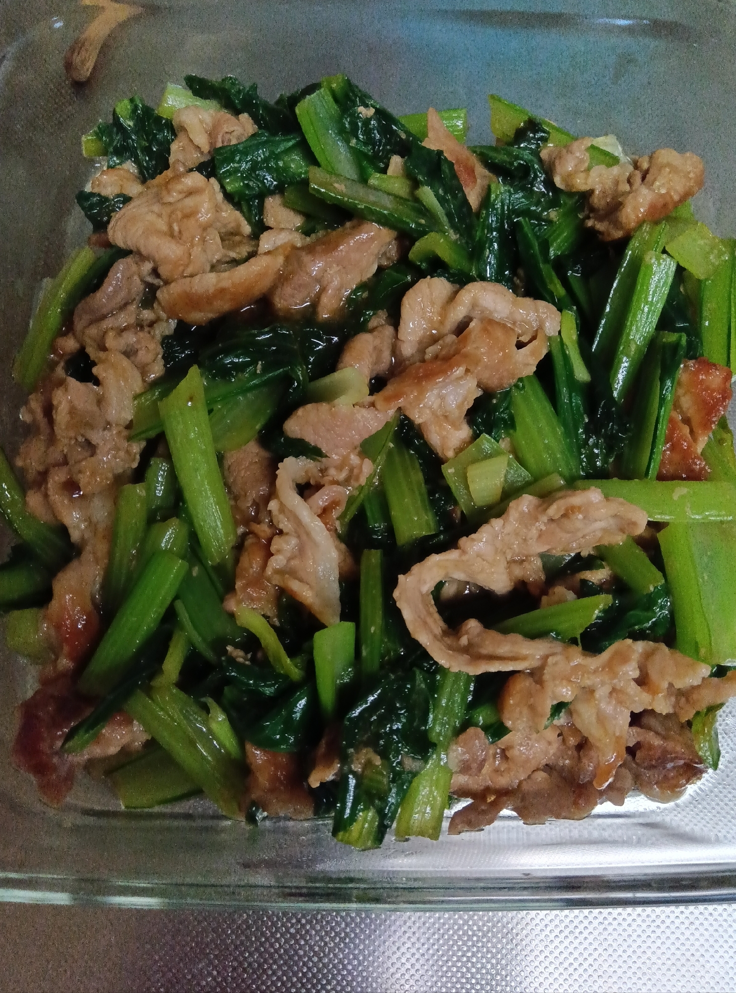 豚こま と小松菜のオイスターソース炒め