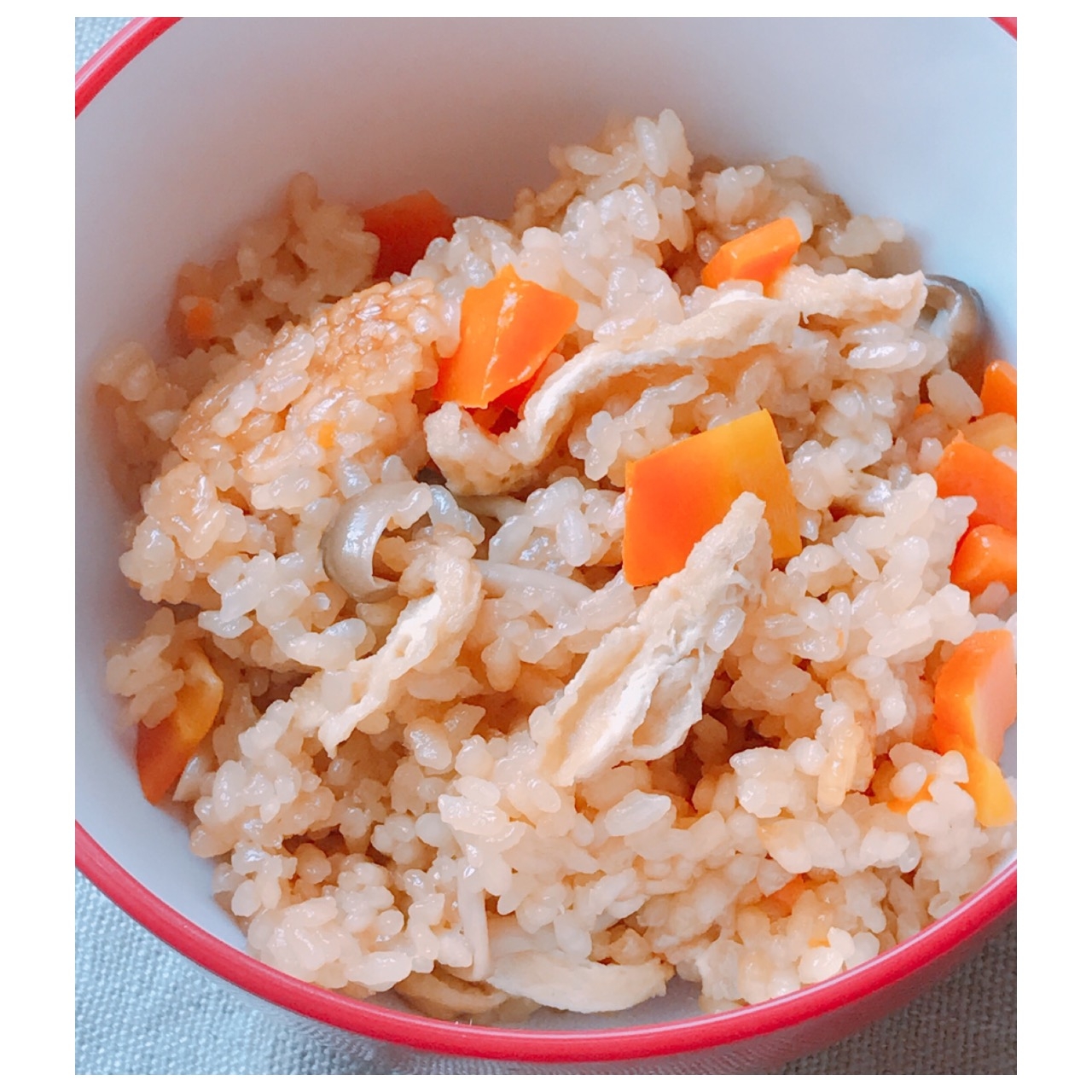 残り野菜活用 人参 しめじ 油揚げの炊き込みご飯 レシピ 作り方 By こし餡 楽天レシピ