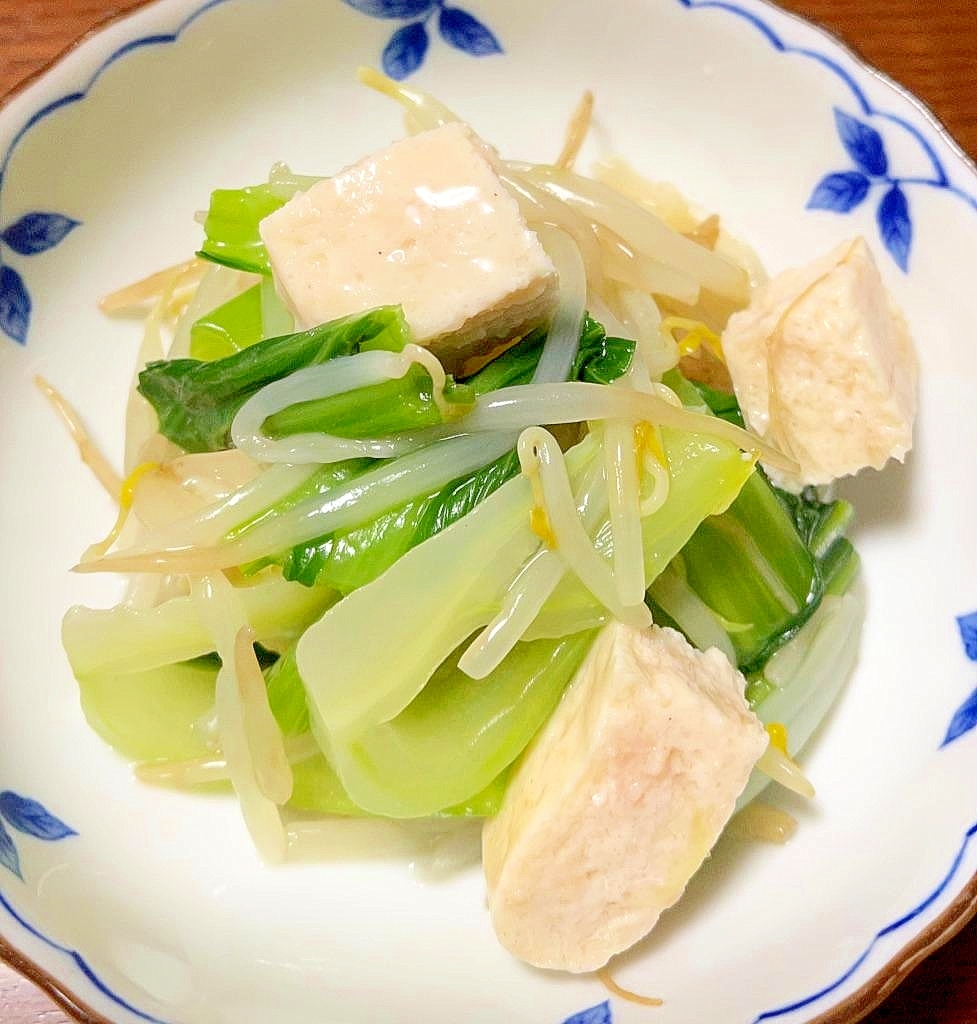 もやしと青梗菜とサラダチキンのとろみ炒め