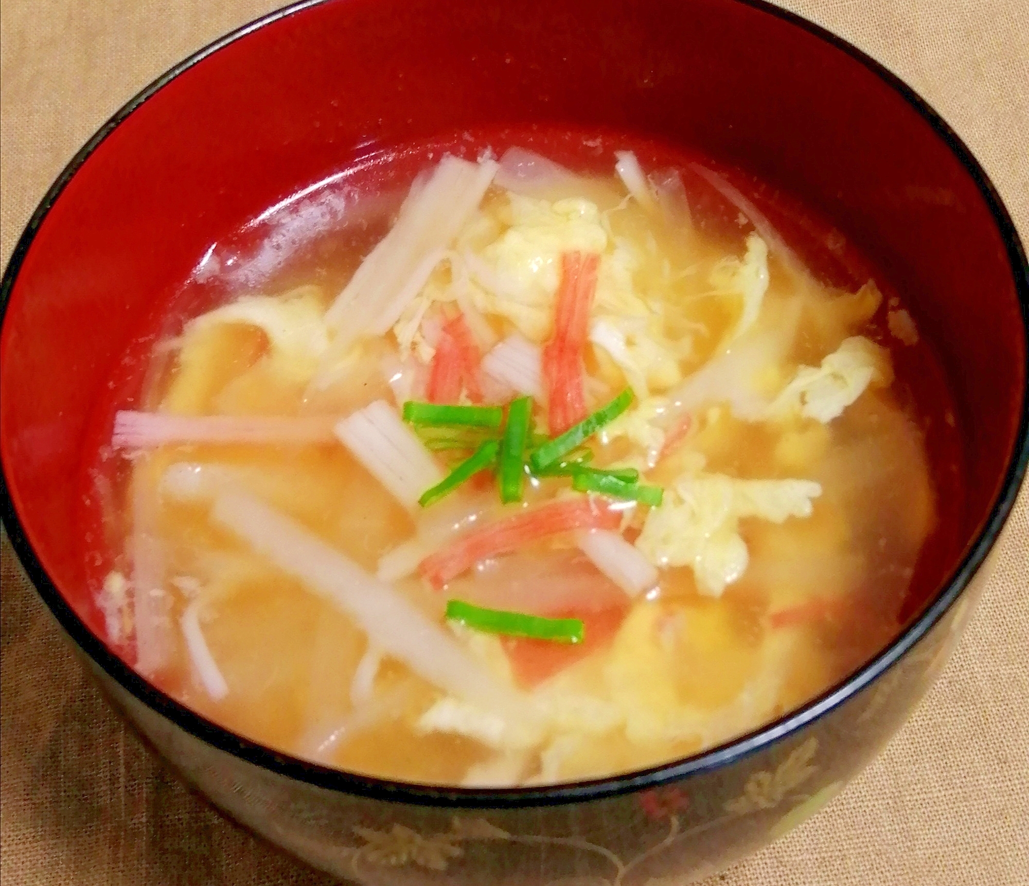 大根&カニカマの☆紅白かきたま中華スープ