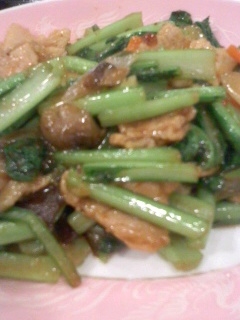 小松菜と小間切れ肉のオイスターソース炒め