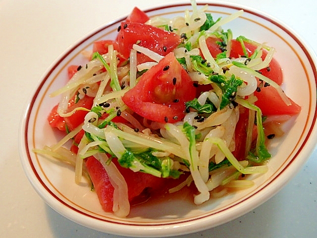 水菜もやしとトマトのツン辛和え♬