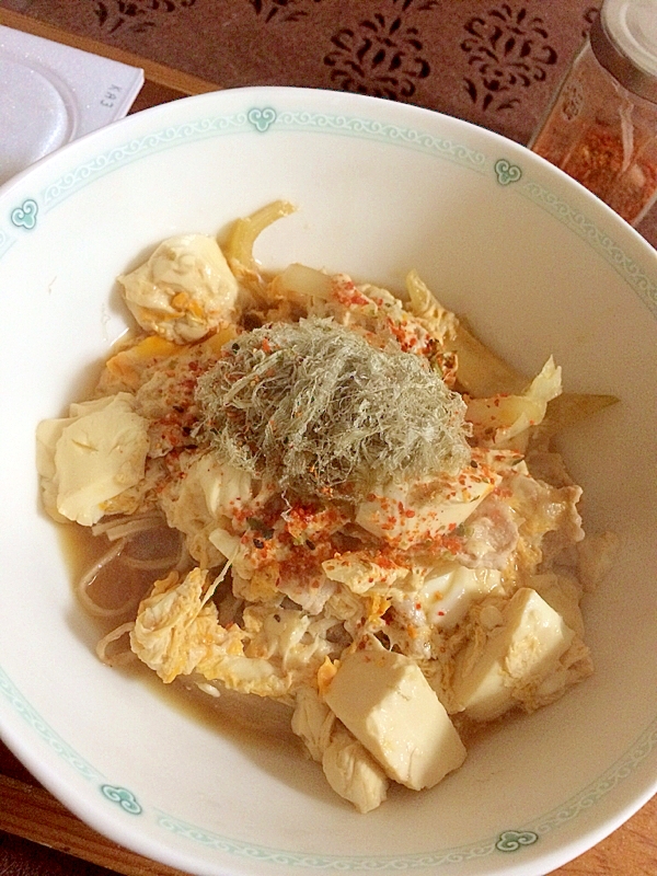 温まる〜豚と豆腐の卵とじうどん