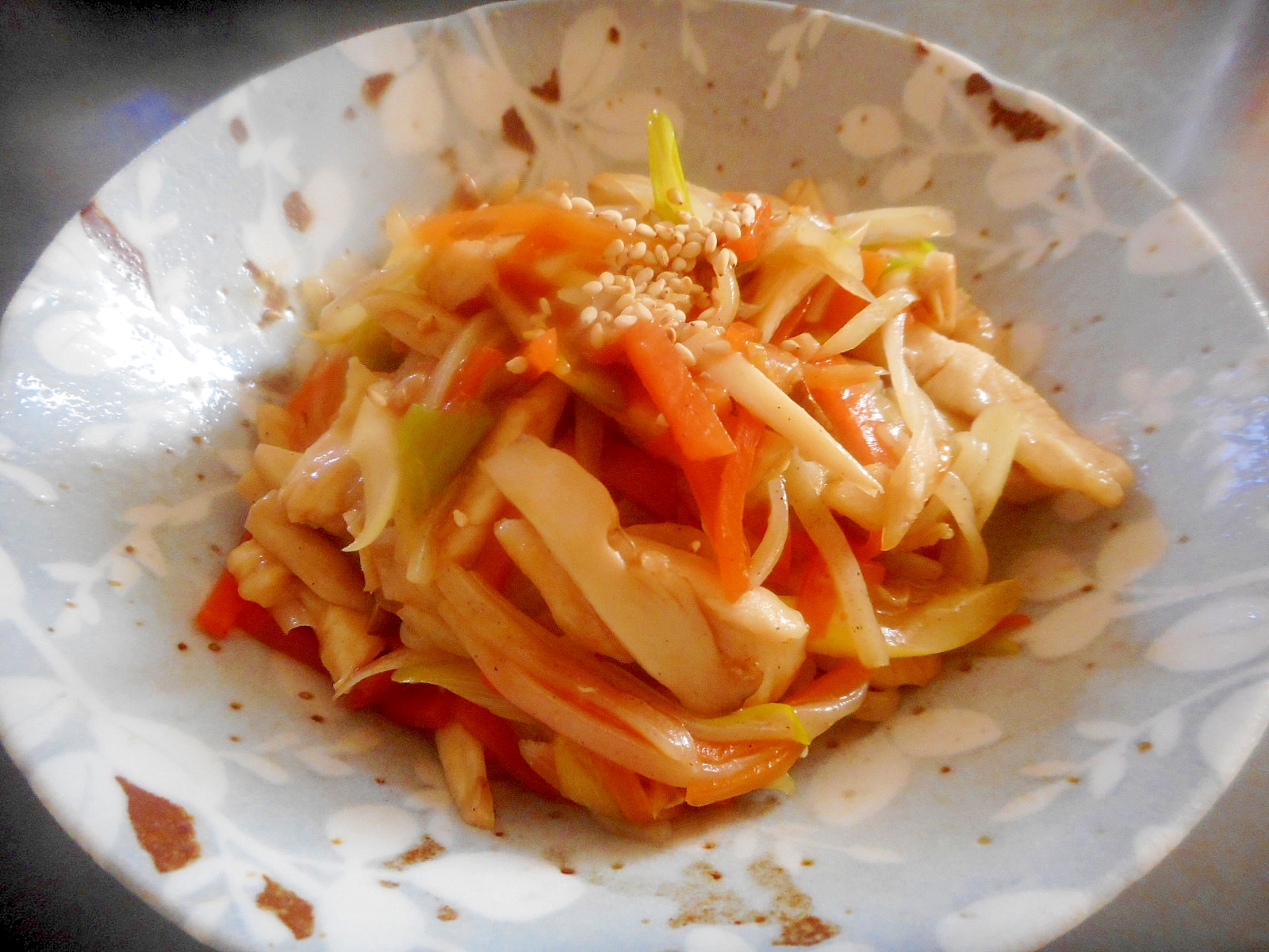 小松菜米麺とエリンギの炒め物