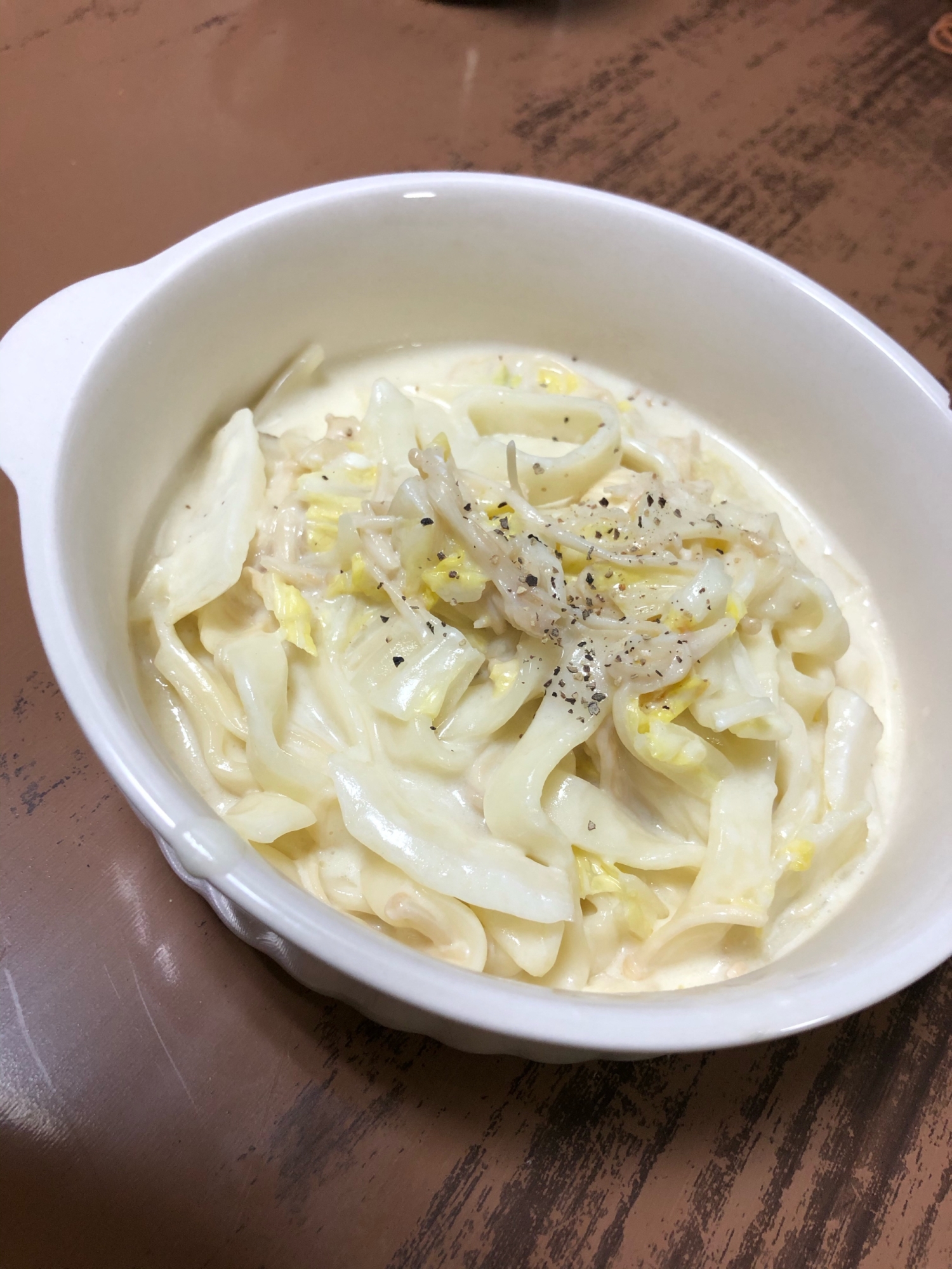 時短！白菜ときのこのクリームパスタ風きしめん