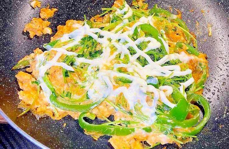 【素朴飯】豆苗とピーマンと卵のオイスター炒め