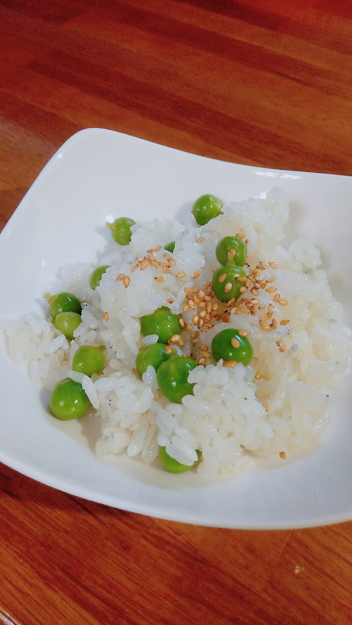 グリンピースとシラスの混ぜご飯！