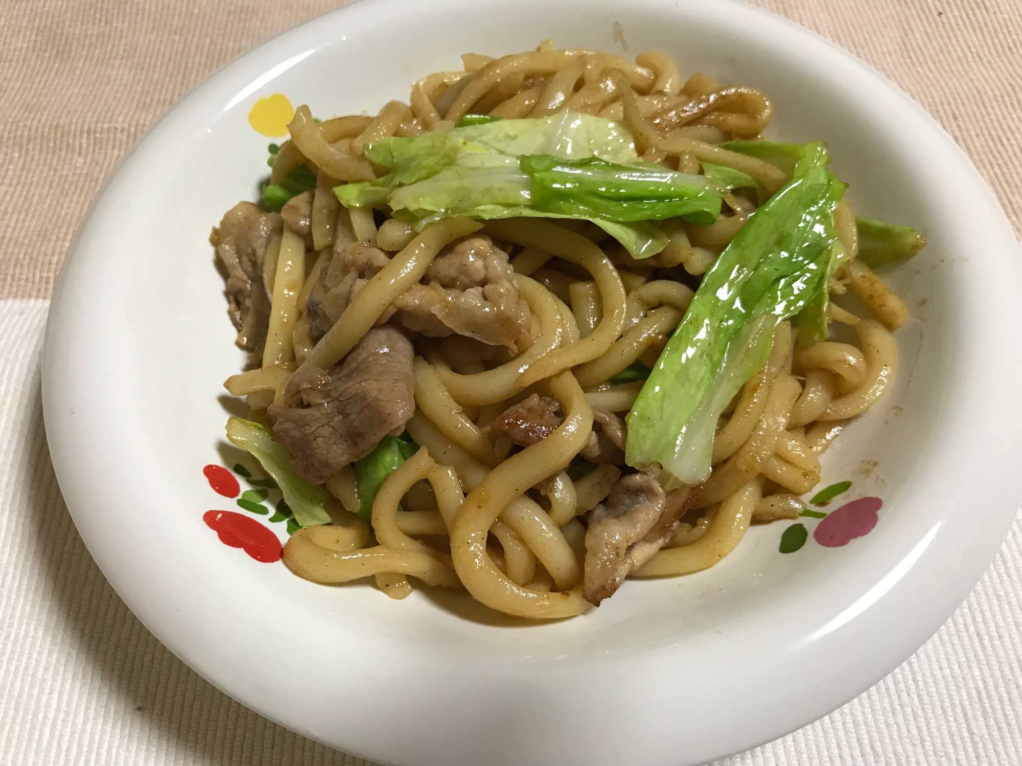 春キャベツの醤油焼きうどん