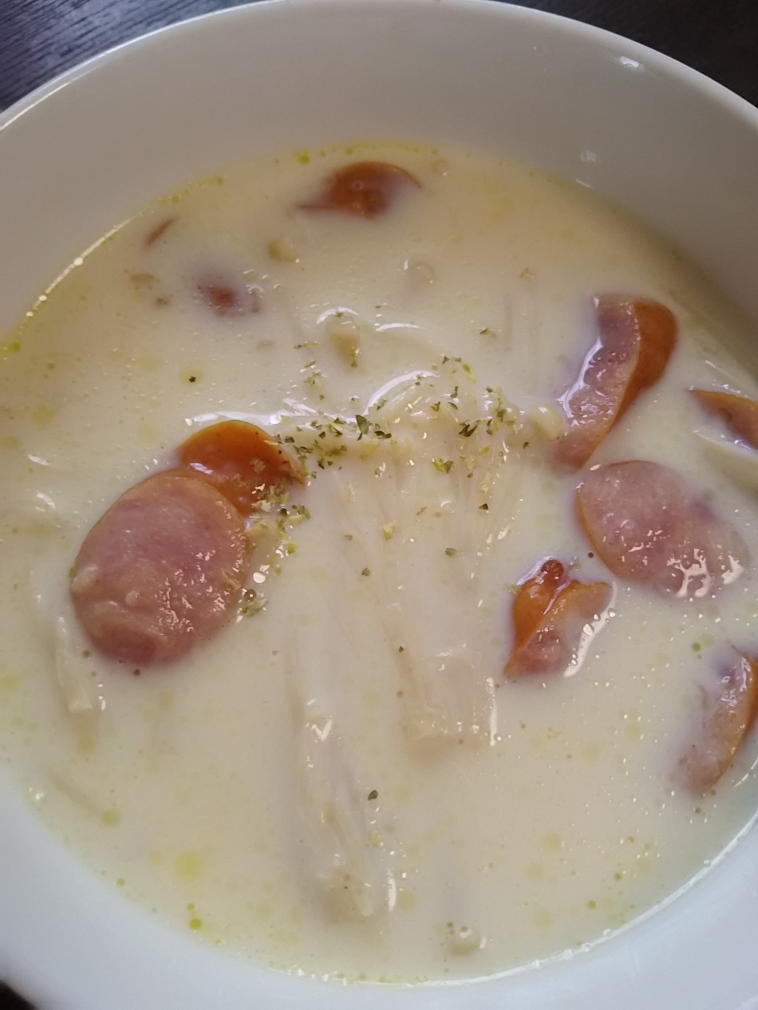 えのきとウインナーの豆乳スープ(^^)