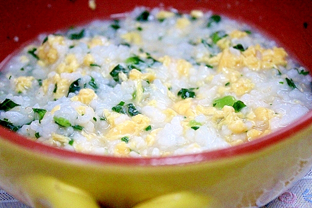 小松菜と炒り卵のお粥