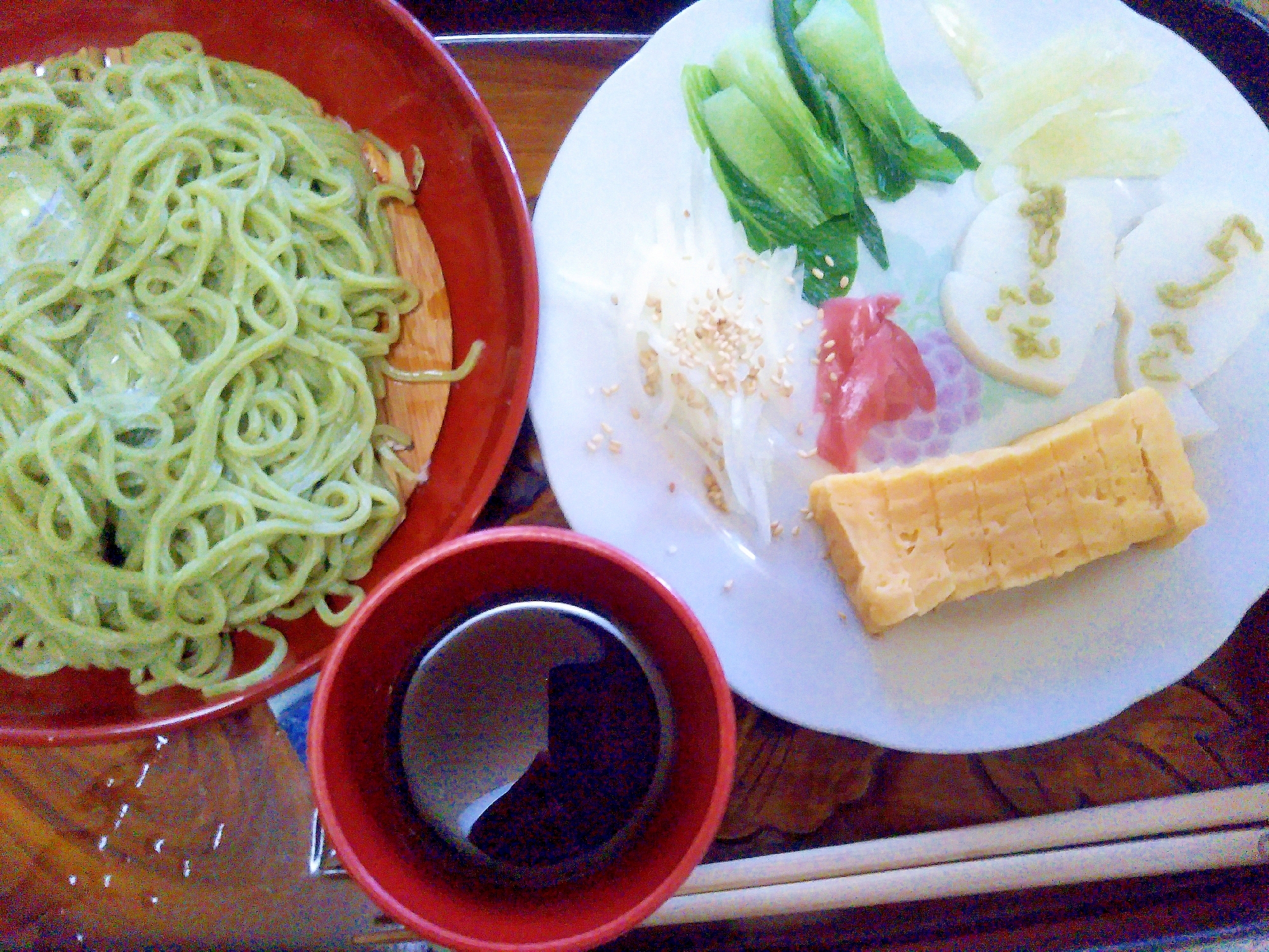 ★玉子焼き野菜かまぼこ&生茶蕎麦ランチ