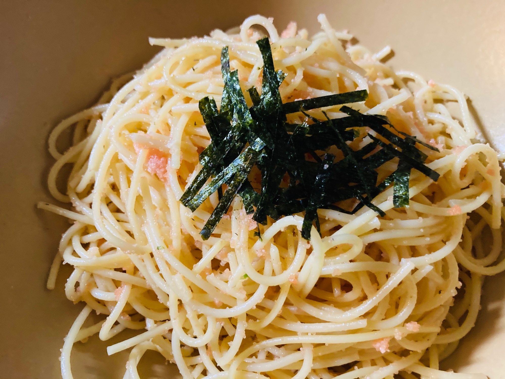 水漬けパスタで♪たらこスパゲティ