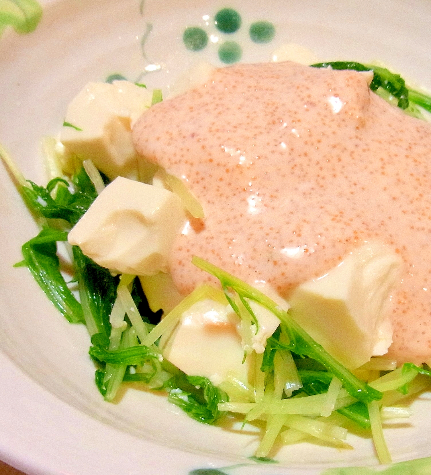 ゆで水菜と豆腐の明太子マヨネーズがけ