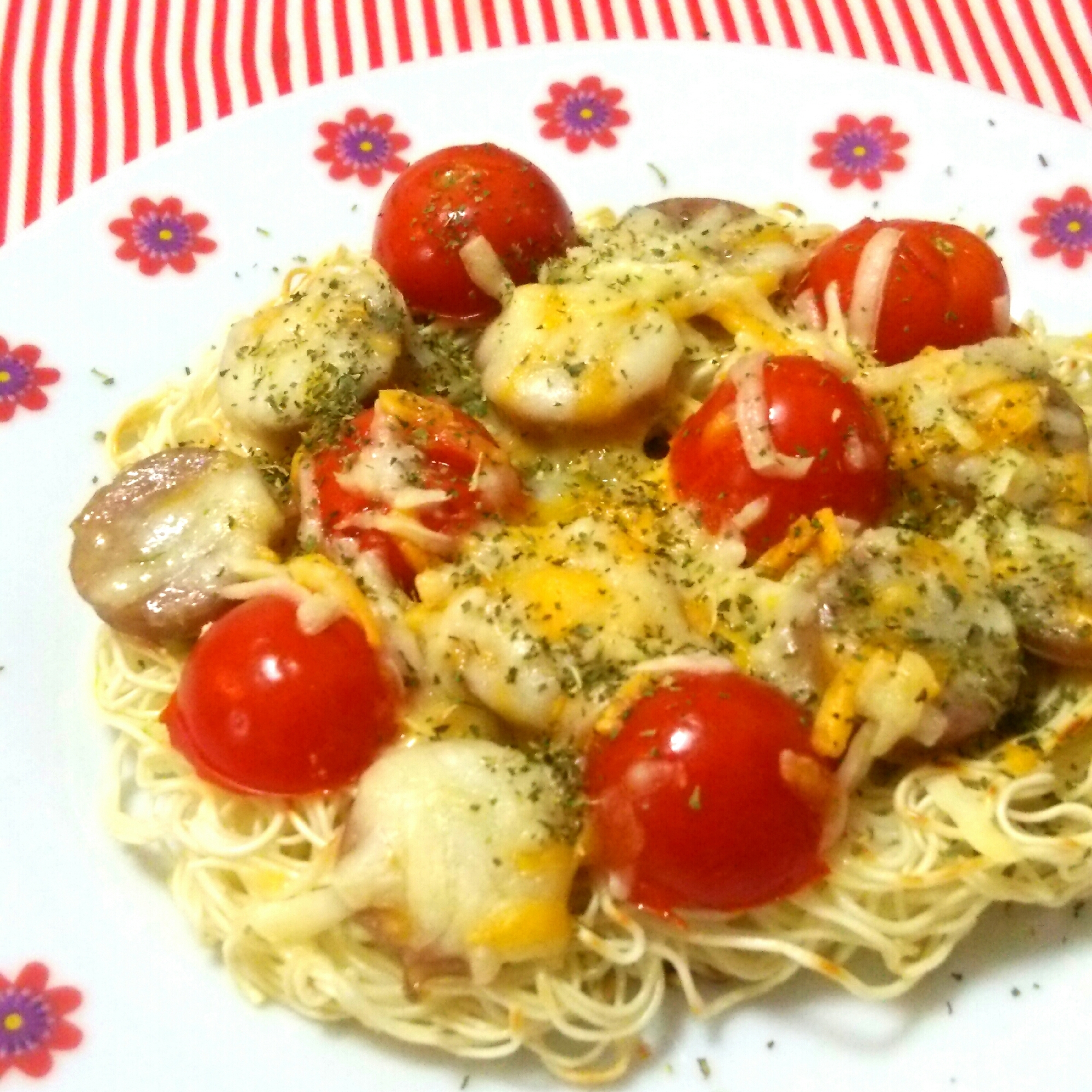 余った素麺のピザ