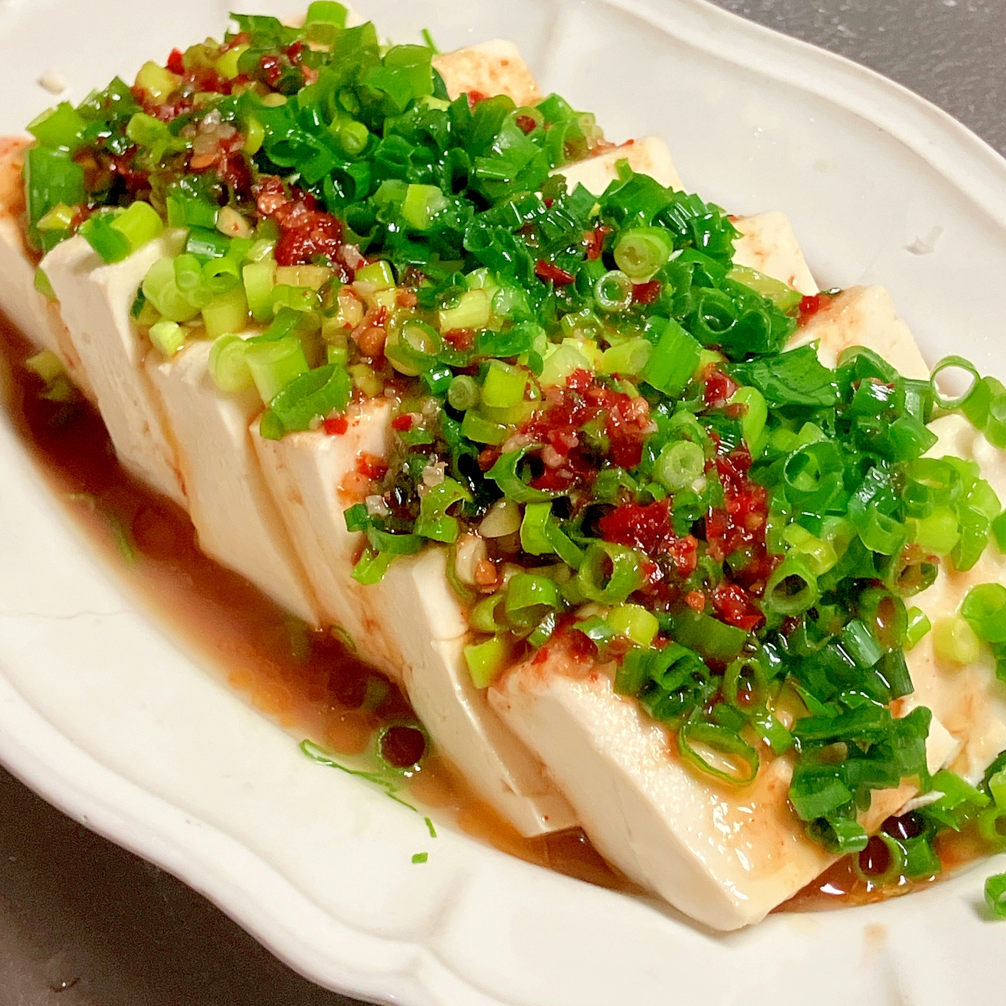 簡単おつまみ★ピリ辛ネギまみれ豆腐