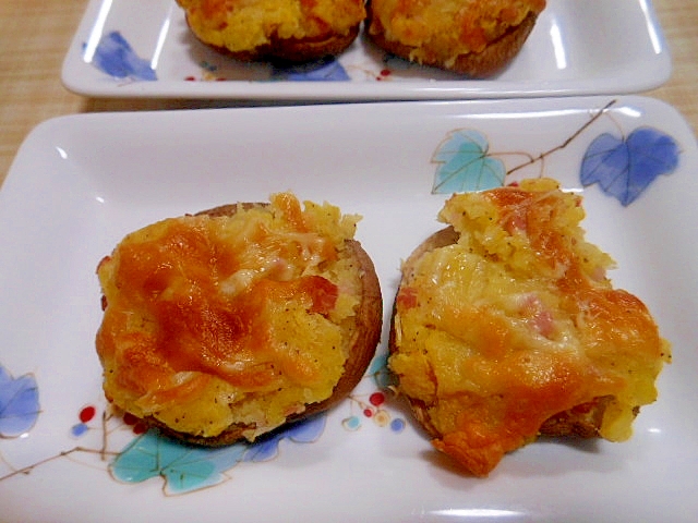 トースターde★じゃが芋、ベーコンの椎茸チーズ焼き