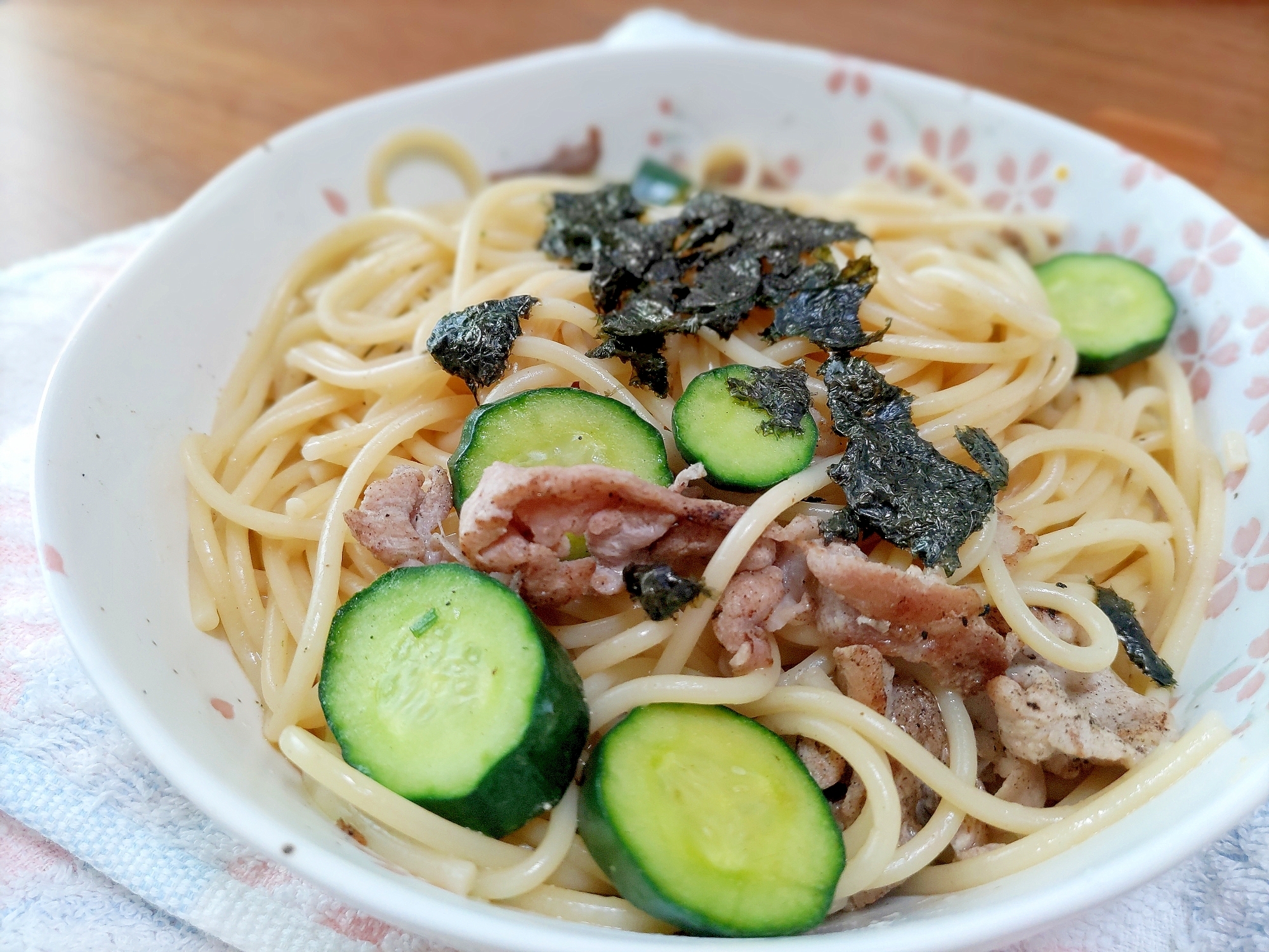 きゅうりと豚肉の和風パスタ