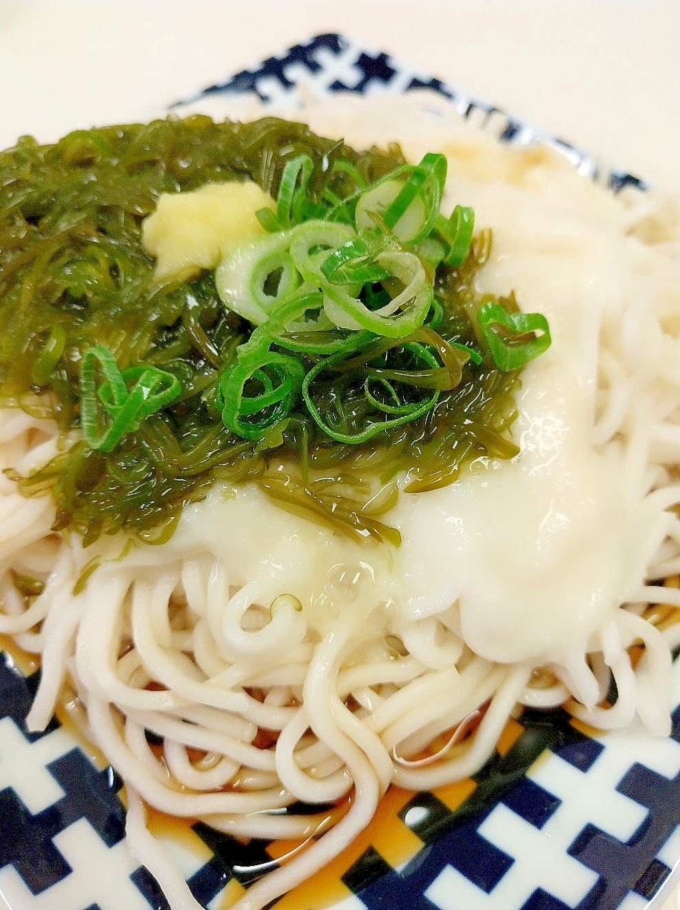 流水麺で楽々(^^)長芋・めかぶでスルスル麺♪