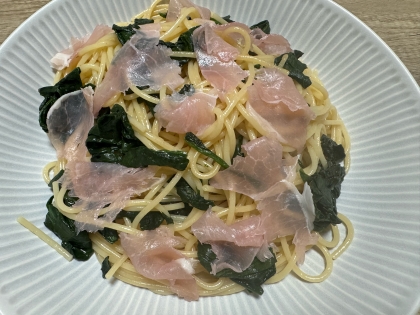 生ハムとほうれん草のパスタ♡