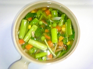 レンジで3分☆野菜たっぷりコンソメスープ