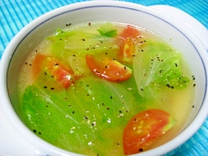 ミニトマトとレタスの中華スープ