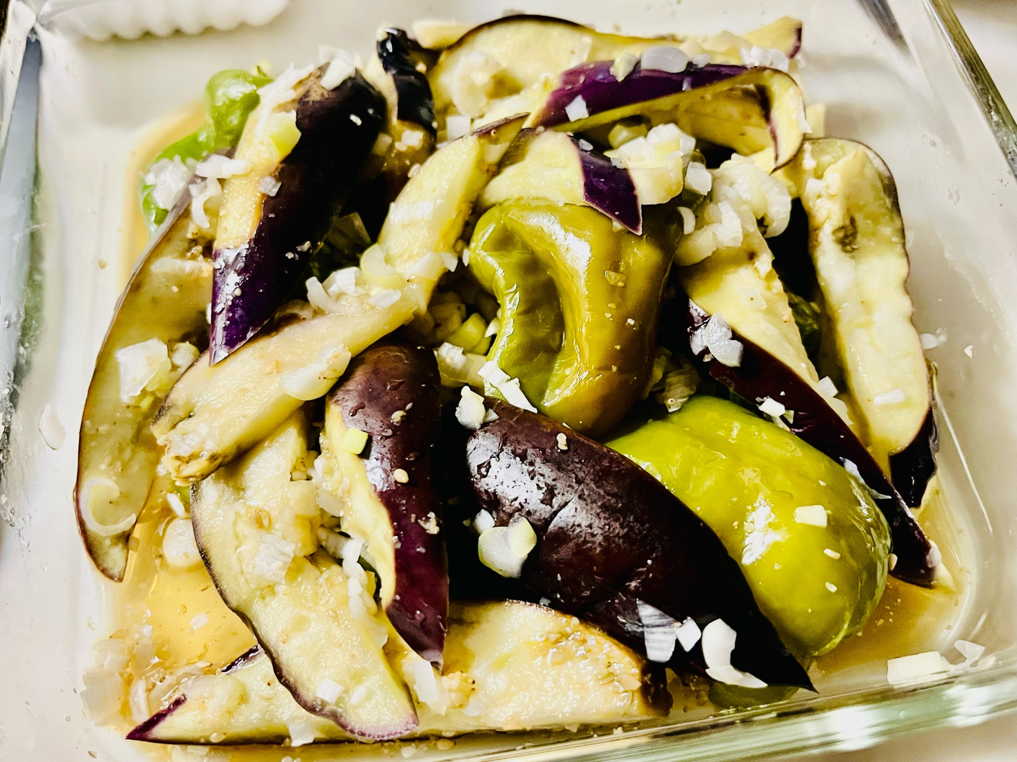 レンジで簡単·͜·ナスとピーマンのネギだれ合え