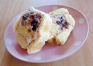 ホットケーキミックスでレーズンロールケーキ