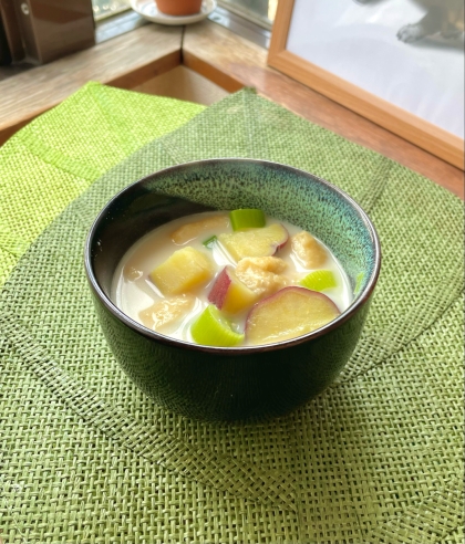 ふかした薩摩芋で５分！？温まる❤豆乳の味噌汁♪