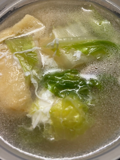 白菜と油揚げえのきの中華スープ