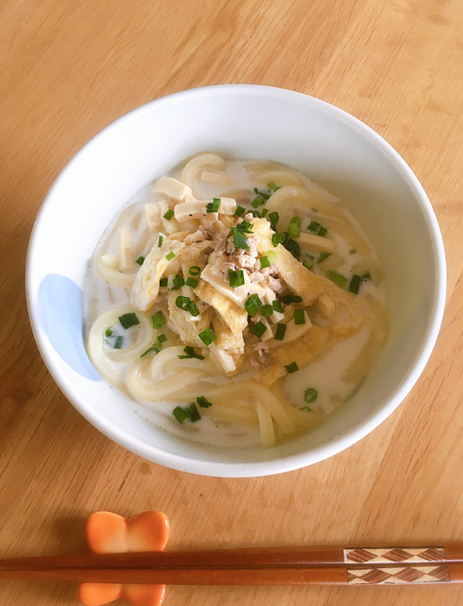 カルボナーラ風♡高野豆腐とお揚げのミルクうどん♪